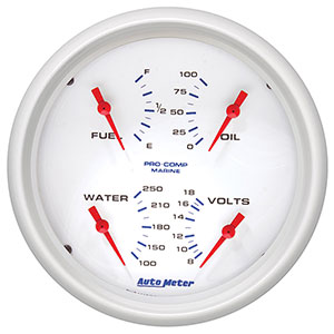 Quad Function Gauge, Voltmeter, Oil Pressure, Water Temp, Fuel Level, 4-5/8"