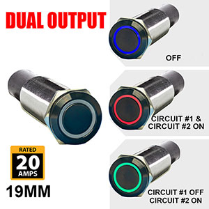 REVERT Harsh Environment | Dual Output | 3 Color | Push Button Marine Switch | 19MM | Black