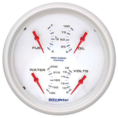 Quad Function Gauge, Voltmeter, Oil Pressure, Water Temp, Fuel Level, 4-5/8"