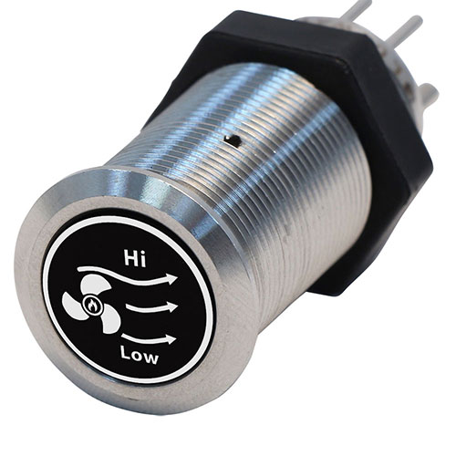 Bluewater 19mm Switch with FAN Hi/Low Laser Logo, On / On / Off Function