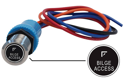 Bluewater 19mm Switch and 12 Inch Harness with Bilge Access Open Laser Logo, Momentary On / Off Function