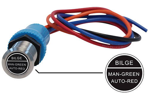 Bluewater 19mm Switch and 12 Inch Harness with Bilge – Man – Auto Laser Logo, On / On / Off Function