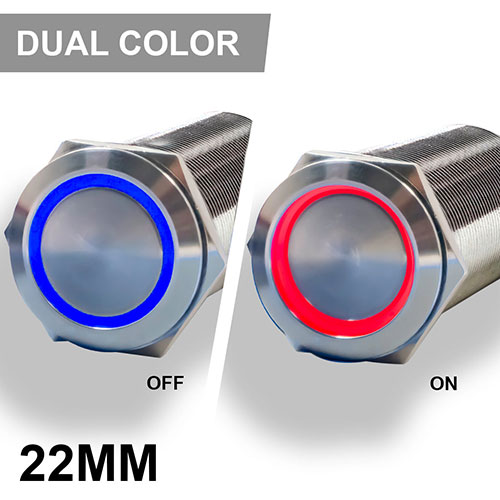 REVERT Harsh Environment Dual Color Push Button Marine Switch | 22MM | Stainless Steel